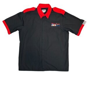MotoWear International Mens Short Sleeve Work Shirt Black Red American Shine‎ L